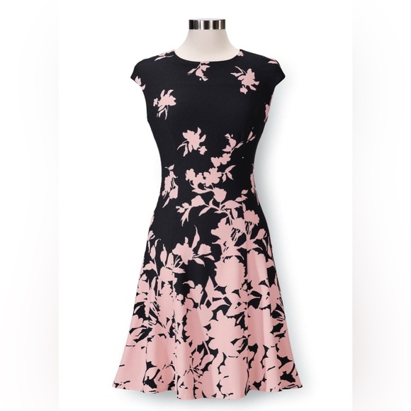 Cascading Floral Fit-and-Flare Dress, Universally Flattering, Back Zip - Picture 1 of 9